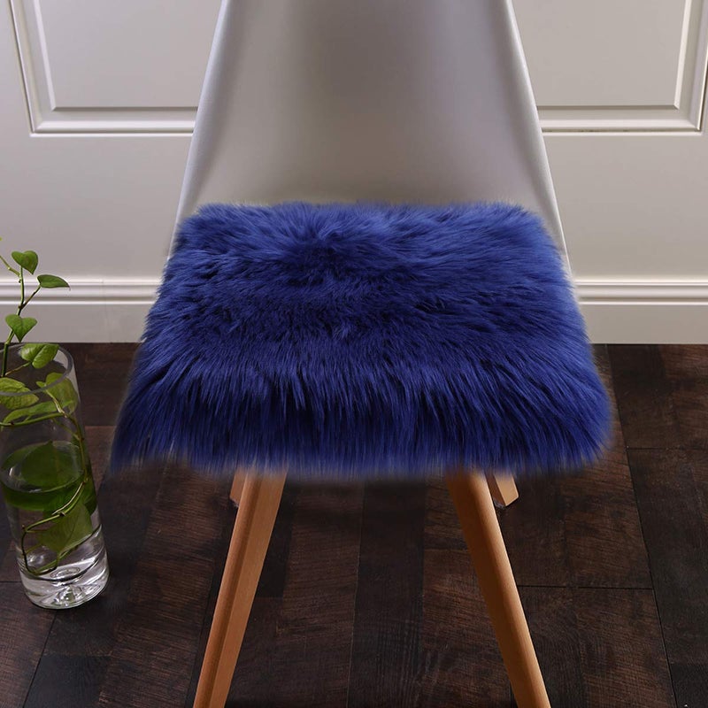 Softlife Blue Faux Fur Sheepskin Chair Cover Seat Cushion Pad Super Soft Area Rugs for Living Bedroom Sofa Dorm (1.6ft x 1.6ft, Royal Blue) - Image 1